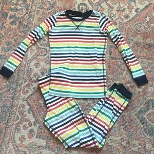 Primary Rainbow Stripe 100% Cotton Long Sleeve Pajama Set. Size 6/7. Unisex